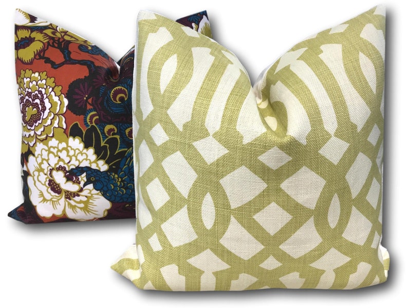 Schumacher Pillow Cover Kelly Wearstler Pillow Imperial Trellis Citrine /Linen on Reverse Yellow Geometric Pillow COVER ONLY image 1