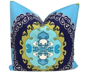 Super Paradise Pillow Cover - Trina Turk Pillow - Aqua Outdoor Pillow - Schumacher Pillow Cover -  Emblem Pillow COVER ONLY