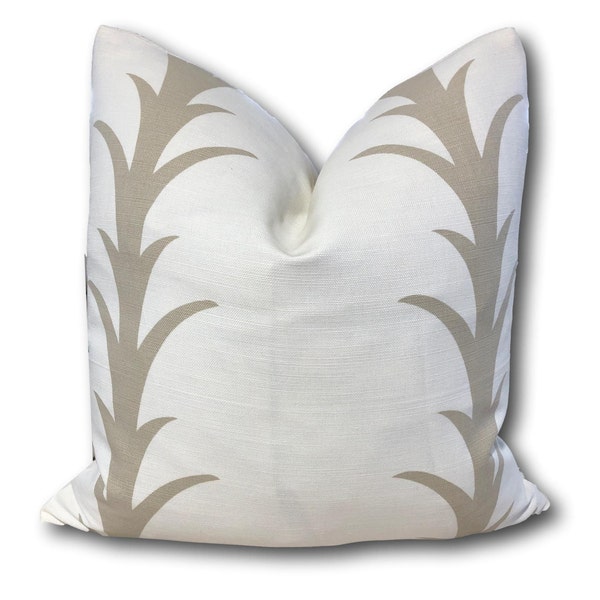 Schumacher Acanthus Stripe Sand Pillow Cover w/linen reverse - Brown Stripe Pillow  - Made to order - 18 X 18 - 20 X 20 - 22 X 22 COVER ONLY