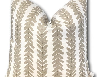 Schumacher Woodperry  Brown  Stripe Pillow Cover -  Veere Grenney Brown Stripe Pillow Cover w/ Ivory Solid Reverse - COVER ONLY