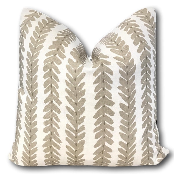 Schumacher Woodperry  Brown  Stripe Pillow Cover -  Veere Grenney Brown Stripe Pillow Cover w/ Ivory Solid Reverse - COVER ONLY