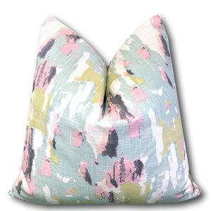 Pink Ikat Pillow Cover Grandmillennial Coastal Granddaughter Pink, Sage, Blue Geometric Aesthetic Cottagecore Decor 20x20 COVER ONLY