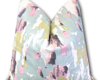 Pink Ikat Pillow Cover: Grandmillennial Cottagecore Decor  Pillow Cover Spa Blue Aqua Blue and Pink Splash