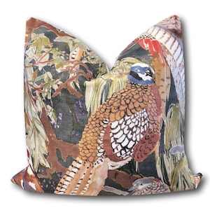 Mulberry Lee Jofa Game Birds charcoal pillow cover - Hunting Pillow Cover - Sportsman Pillow Cover - Pheasant Quail Pillow  - COVER ONLY