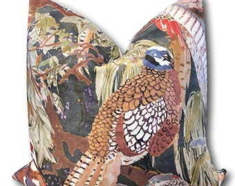 Mulberry Lee Jofa Game Birds charcoal pillow cover - Hunting Pillow Cover - Sportsman Pillow Cover - Pheasant Quail Pillow  - COVER ONLY