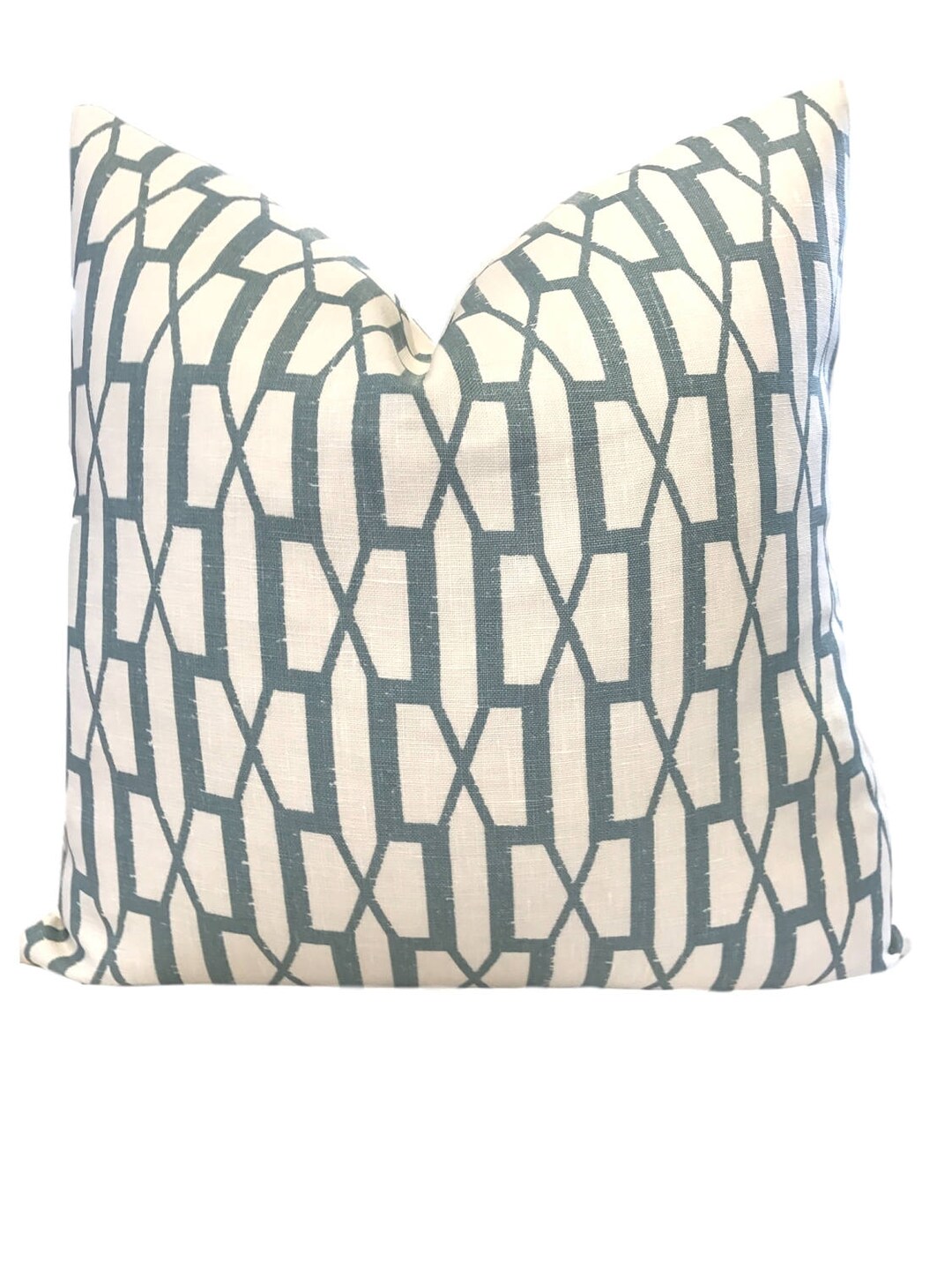 Belvedere Peacock Blue Pillow Cover W/linen Reverse Blue Geometric