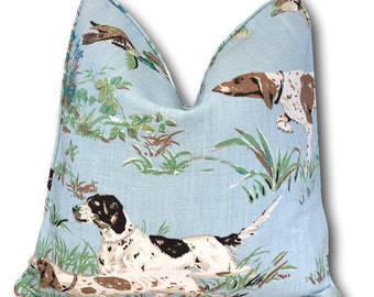 Schumacher Pointers Sky Blue Pillow Cover W/Self Welt - GSP Pillow Cover - Hunting Dog Pillow Cover -  Schumacher Pointers -  COVER ONLY