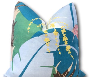 Schumacher Ananas Decorative Designer Pillow Blue Green Tropical Pillow| Luxury Accent Cushion Modern Home Decor- COVER ONLY