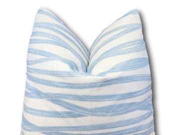 Schumacher Brushstrokes Pillow Cover: Light Blue Stripe, Linen Cotton