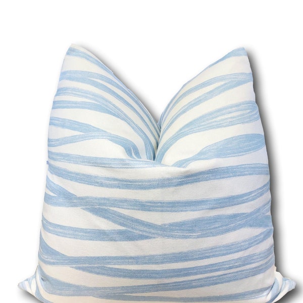 Schumacher Brushstrokes Pillow Cover: Light Blue Stripe, Linen Cotton