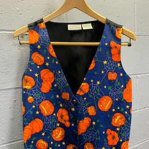 Vintage Halloween Novelty Vest Jackolantern Pumpkin Spider Web Small Halloween Wedding