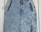 Vintage 1980s Stonewashed Denim Skirt by Cadillac Club Geometric Zippers Vintage Jean Skirt Size Small Medium