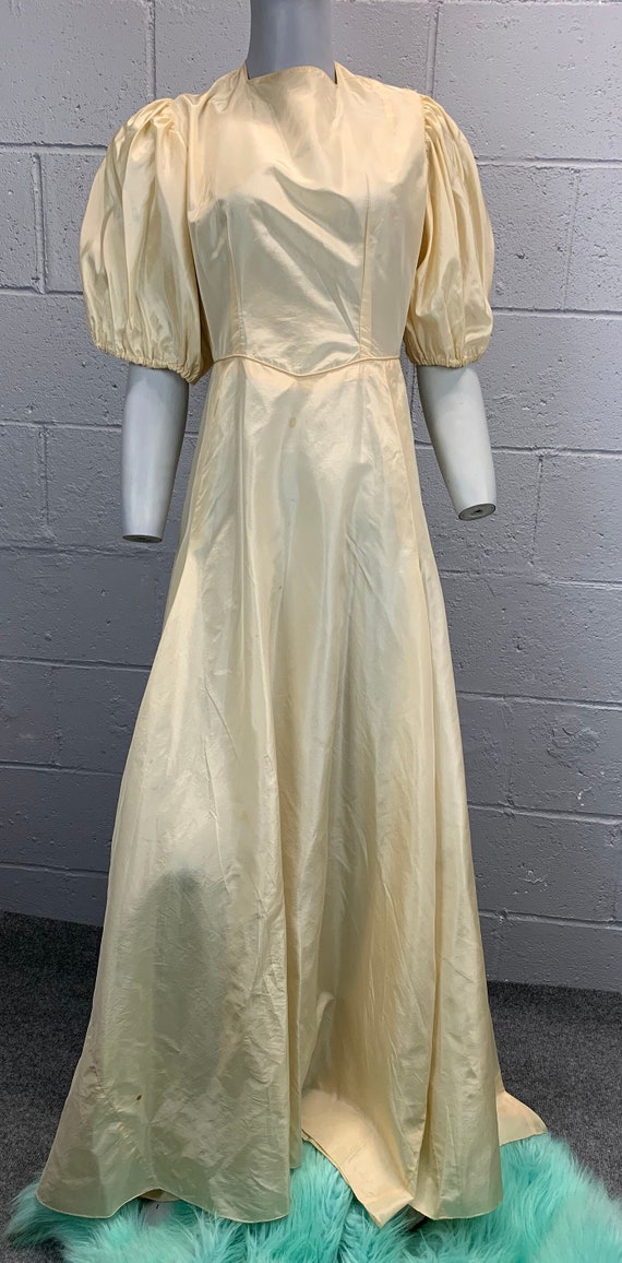 Antique Bias Cut Wedding Dress Taffeta Portrait Neck… - Gem