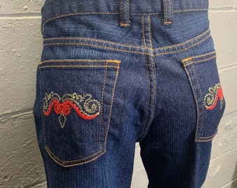 Vintage 90s Embroidered Pocket Jeans: Medium Wash Denim, Size 10