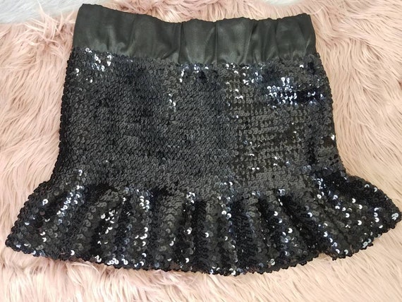 Vintage 1980s Black Sequined Ruffled Mini Skirt Stretchy Disco | Etsy