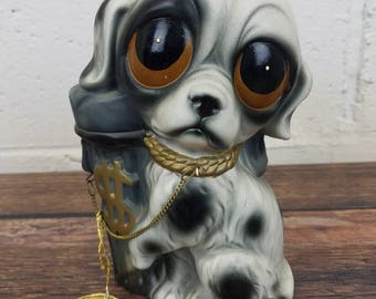 Vintage 1960s Enesco Big Eyes Dog Ceramic Coin Bank - Etsy