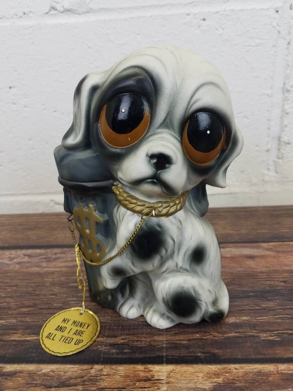 ビンテージEnesco製 Big eye Dog 置物 陶器 犬 フィギュリン Vintage 1960s Enesco Big Eyes Dog Ceramic Coin Bank - Etsy