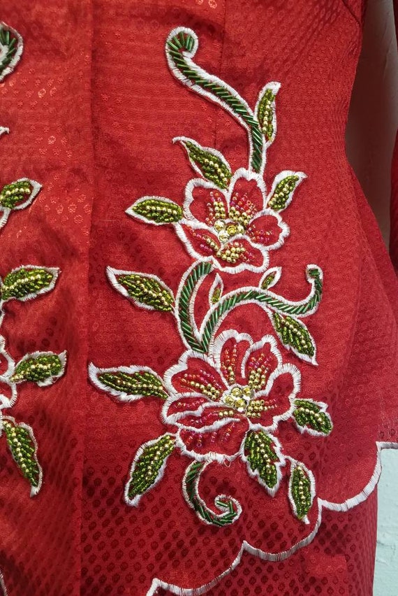 Vintage Red Two Piece Hand Beaded Peplum Jacket S… - image 4