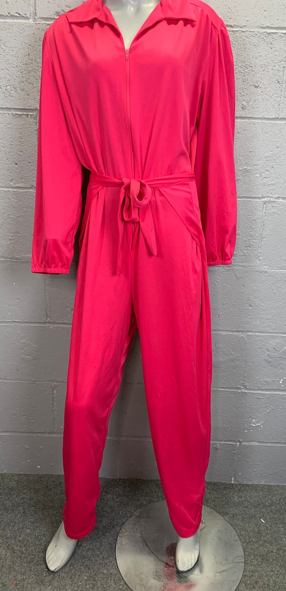 Vtg 70s Hot Pink Disco Jumpsuit Barbiecore Trap Do