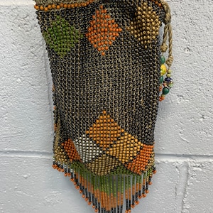 Vintage 1920s Art Deco Beaded Wristlet Clutch Fringe Antique 1920s Purse Geometric Hand Beaded Seed Bead
