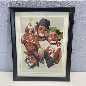 Vintage Oberstein Sad Clown Print Framed Hobo Clown Circus Art
