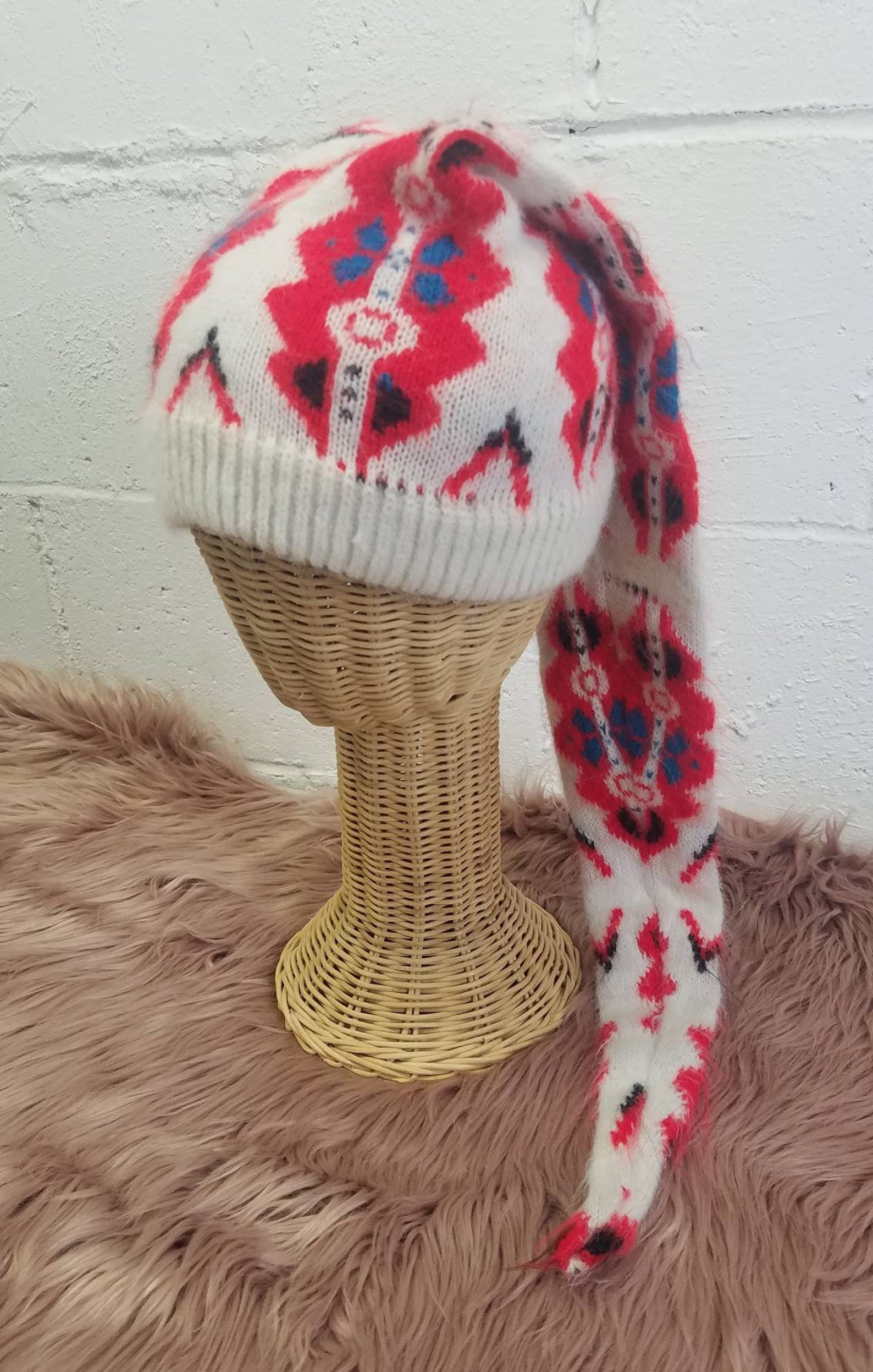 Vintage Long Skull Cap Knit Hat Elf Hat Christmas Story Hat Etsy