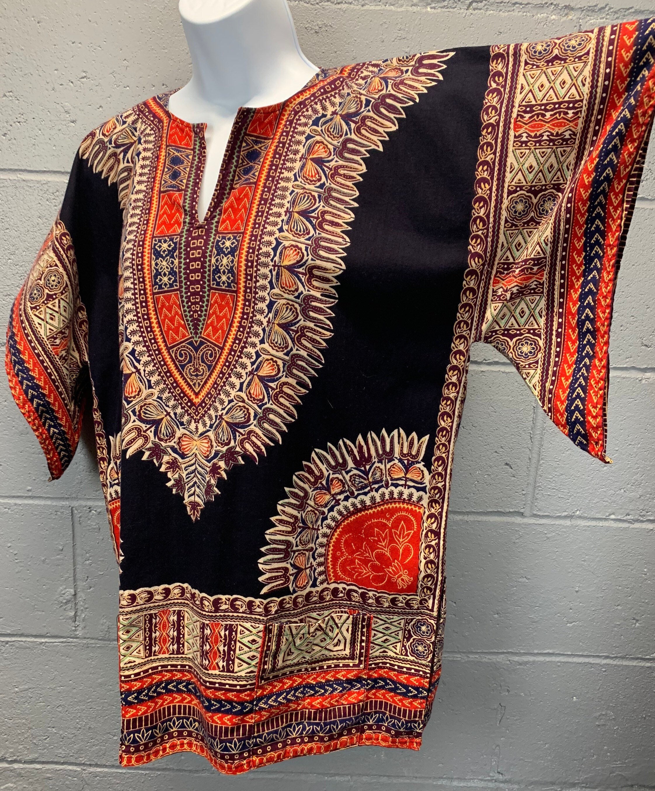 Vintage 1960s Dashiki Print Shirt With 