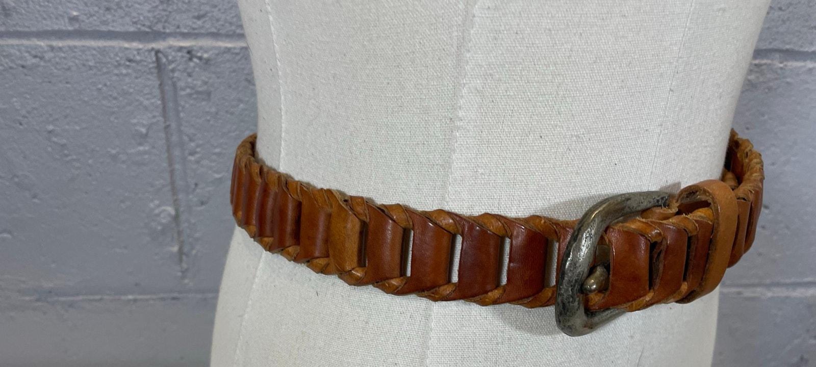 Vintage 1990s Brown Ladder Braided Leather Belt Italy Large 