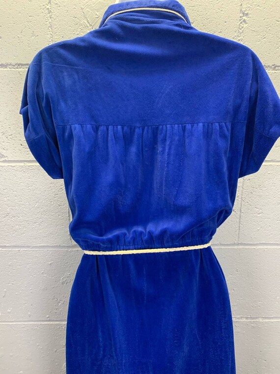 Vintage 1970s Blue Velour Shirtwaist Disco Dress … - image 9