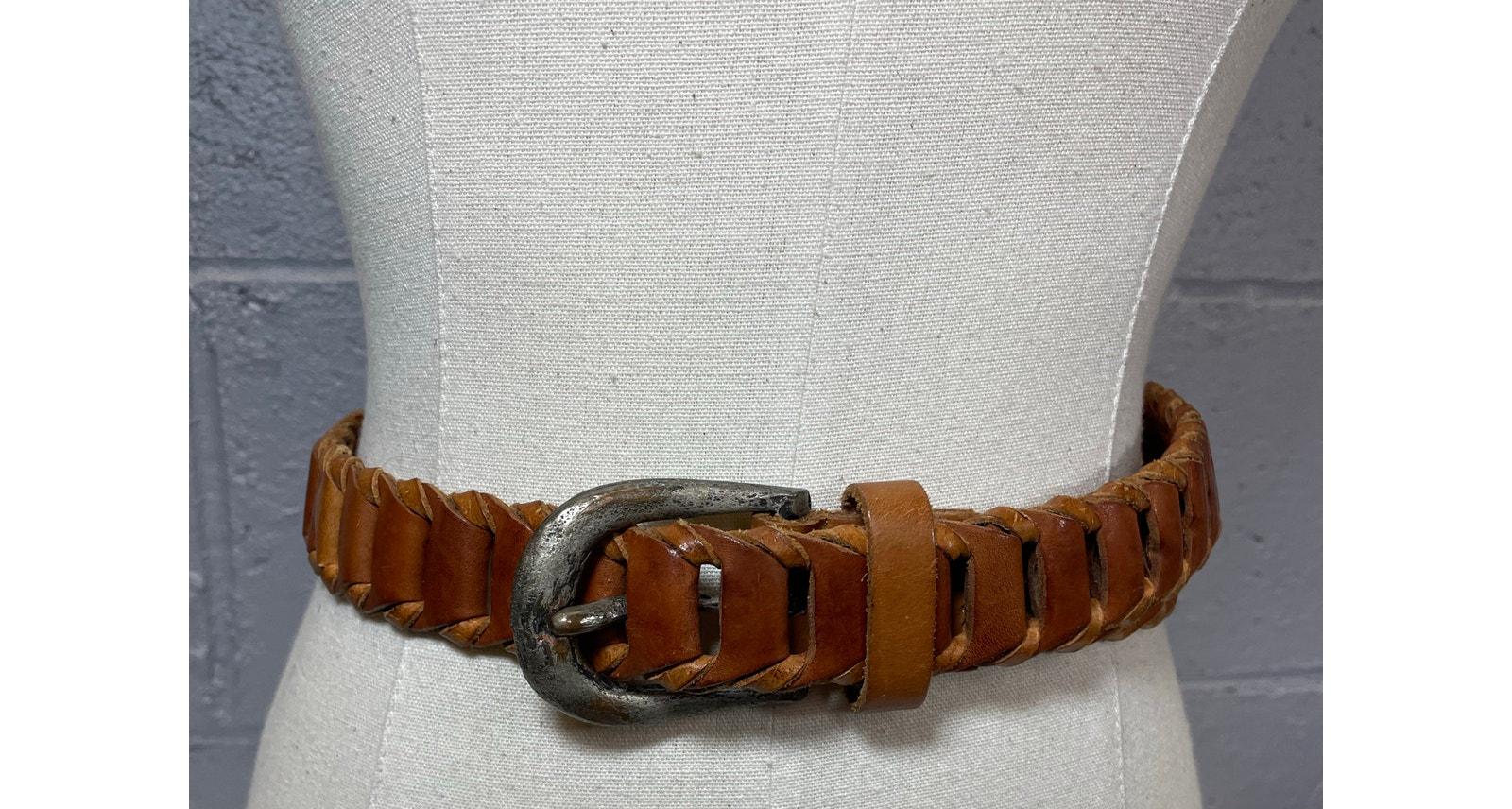 Vintage 1990s Brown Ladder Braided Leather Belt Italy Large  display picture 2