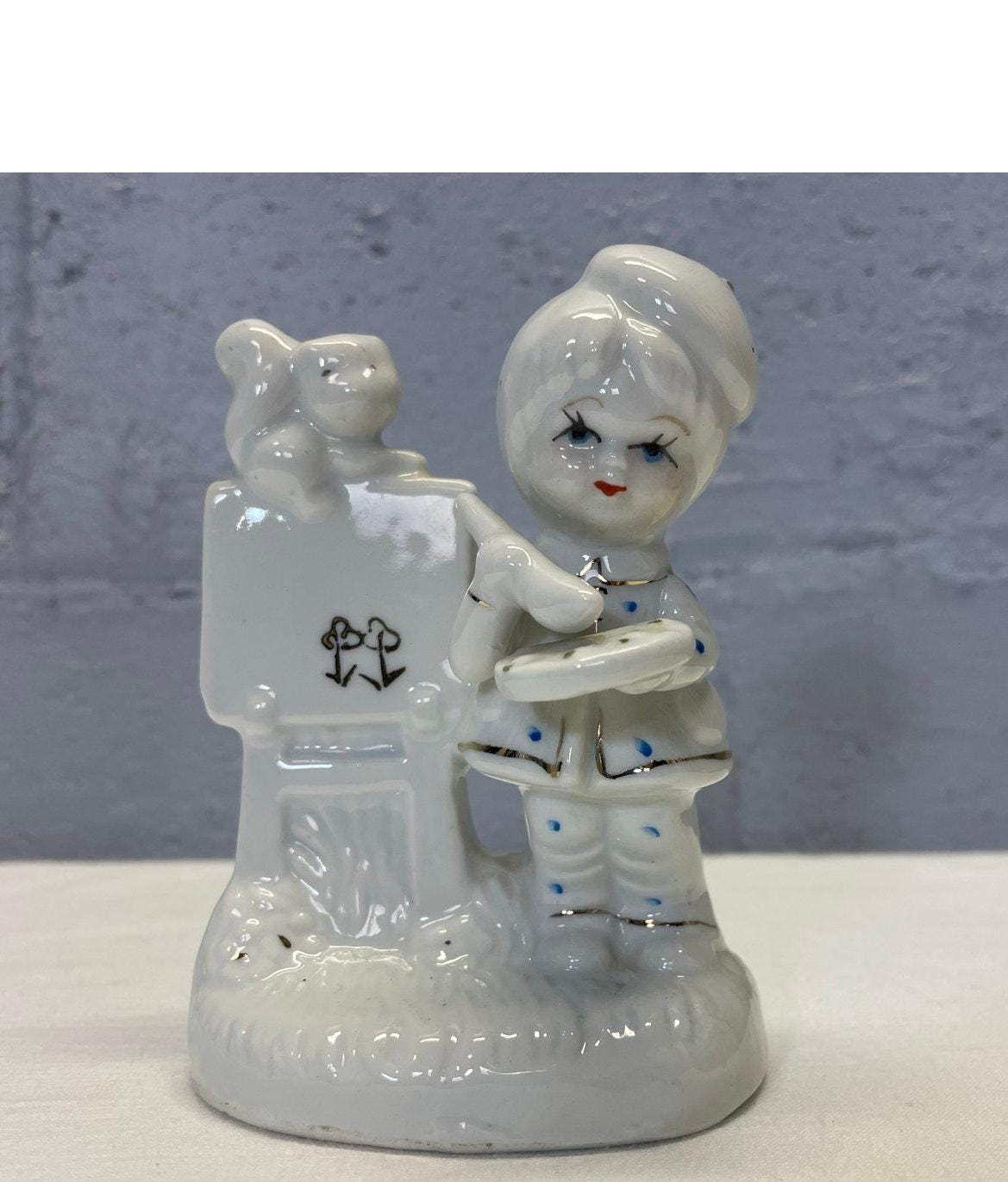 Vintage 1950s Ceramic Artist Girl W Squirrel Figurine Chotchke