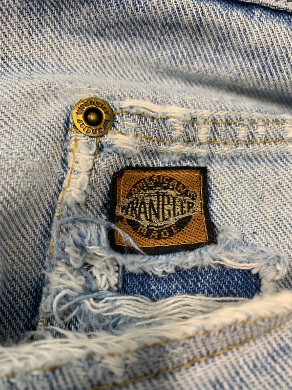 Vintage 1960s Faded Wrangler Jeans Patched Distressed Short Vintage 1960s Faded Wrangler Jeans Patched Distressed Short