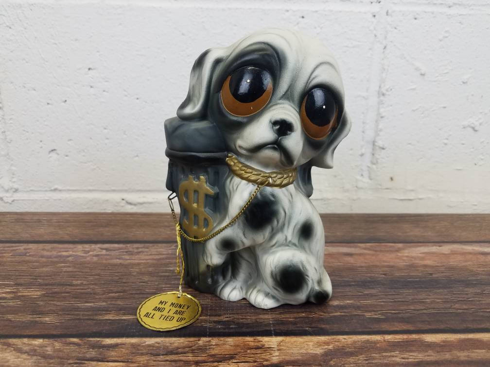 Vintage 1960s Enesco Big Eyes Dog Ceramic Coin Bank - Etsy