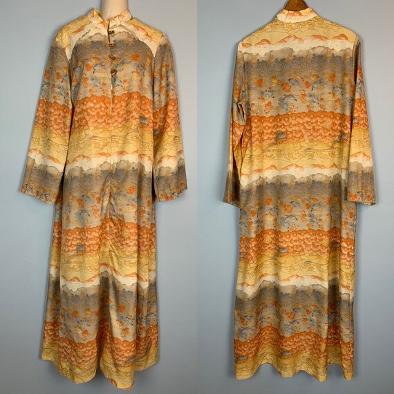 Vintage 1970s Loungees Kaftan Novelty Print Birds