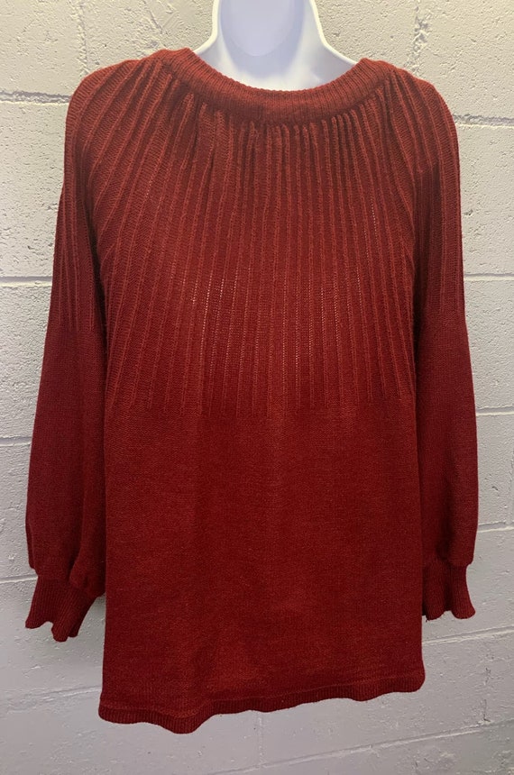 Vintage 80s Maroon Cottage Core Cardigan Sweater … - image 6