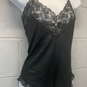 Vintage 1970s Black Nylon One Piece Teddy Lingerie Romper Lace Trimmed French Cut Snap Crotch Vintage Lingerie Size Small