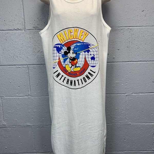 vtg 80s Mickey Mouse International Tank Tshirt Nightfown Dress Puffy Disneyn Wear B11