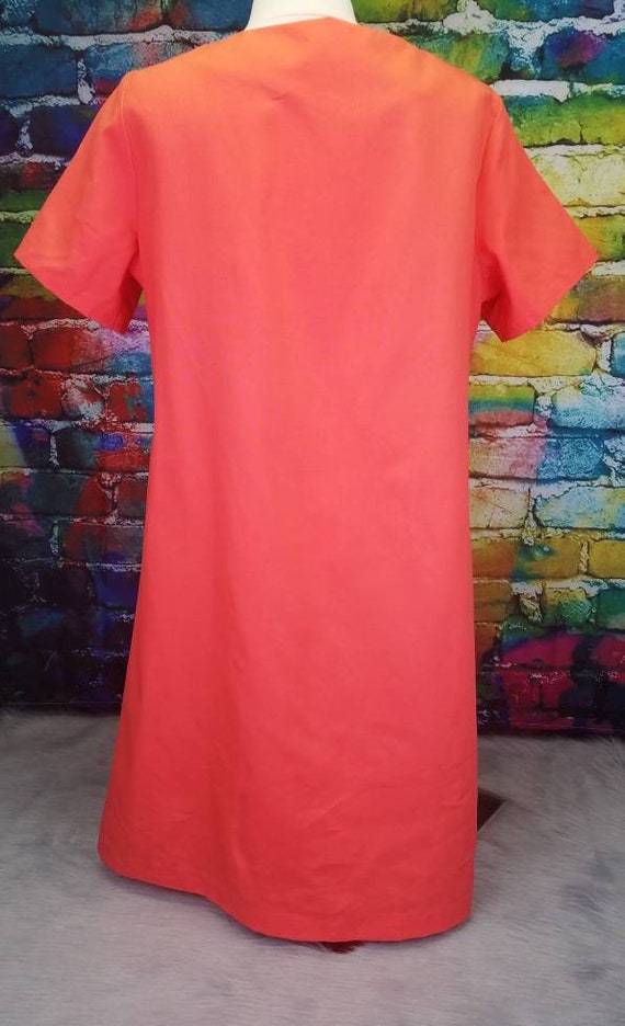 Vintage 1960s Coral Dayglo Shift Dress with Embro… - image 7