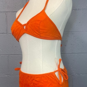 Vintage 1970s NWOT Orange Micro Suede String Bikini Mod XS Side Tie Low Rise