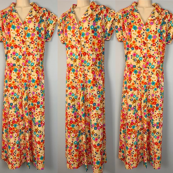 Vintage Flower Power Shirtwaist Dress Floral Day D