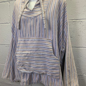 Vintage Guatemalan Pullover Hoodie Baja Hoodie Purple Pastel Stripe Color Block XL