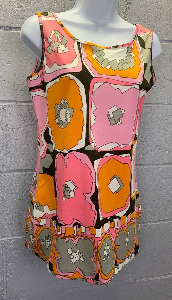 Vtg 60s Psychedelic Novelty Print Pastel Color Bl… - image 5