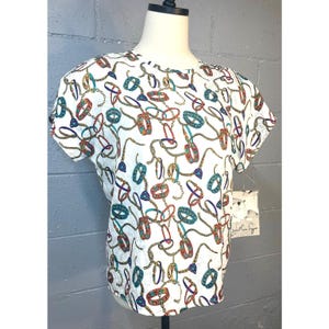 Vintage 1990s Deadstock NWT Jonathan Logan Embossed Jewelry Print Blouse Small