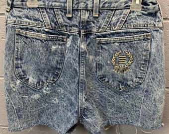 Vintage 1980er Jahre P.S. Gitano Stonewashed Cut Off Jeans Shorts Hohe Taille 32 zoll Taille