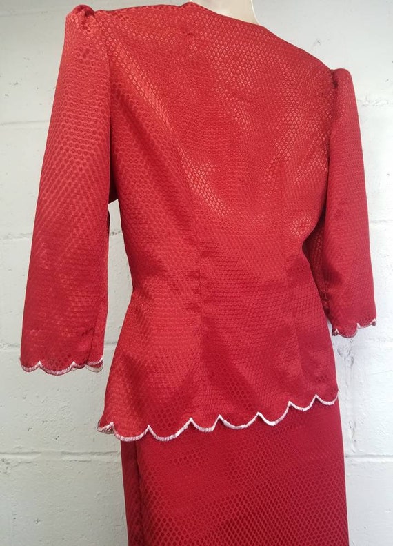 Vintage Red Two Piece Hand Beaded Peplum Jacket S… - image 8