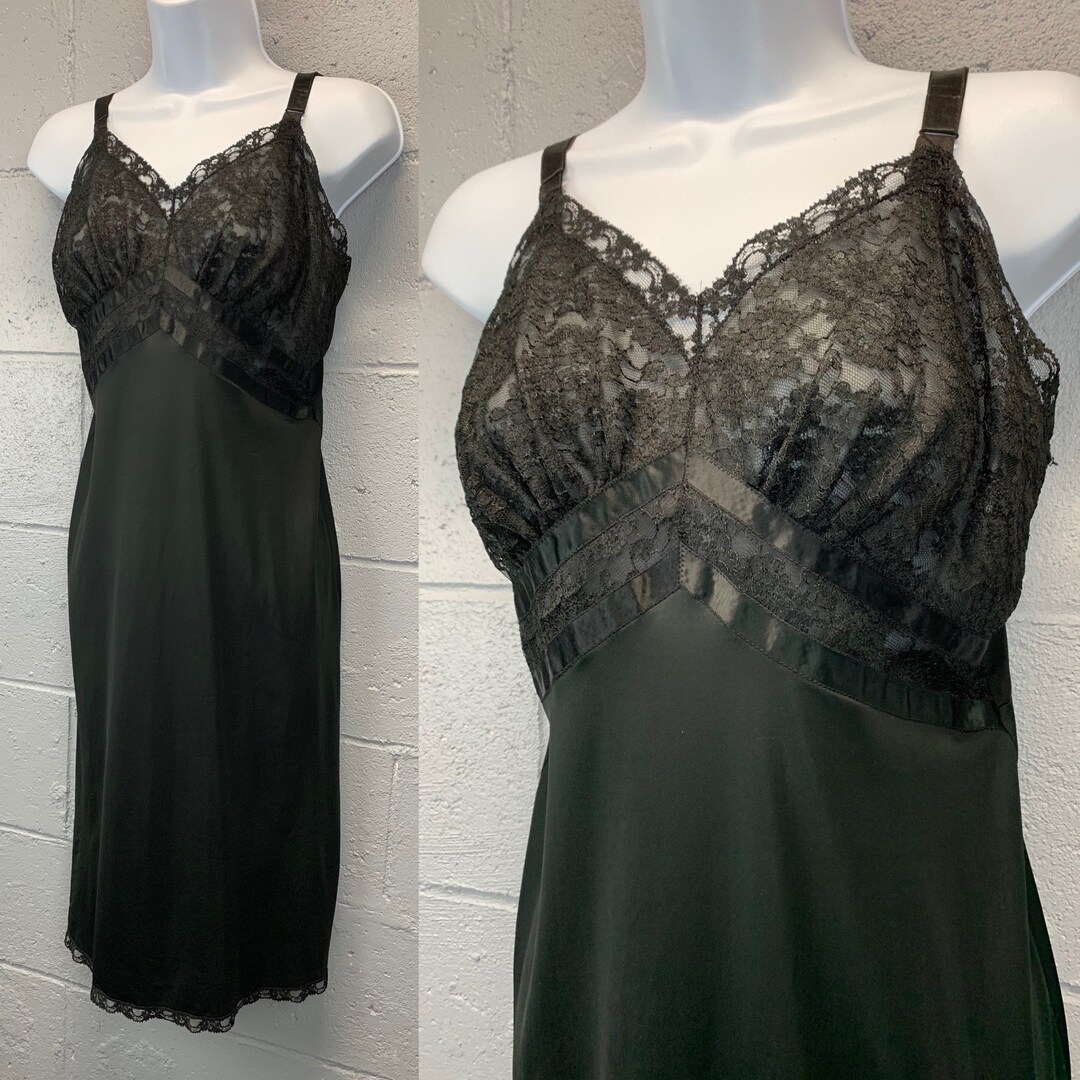 Vintage 1950s Black Nylon Slip Dress by Seamprufe Floral Lace - Etsy