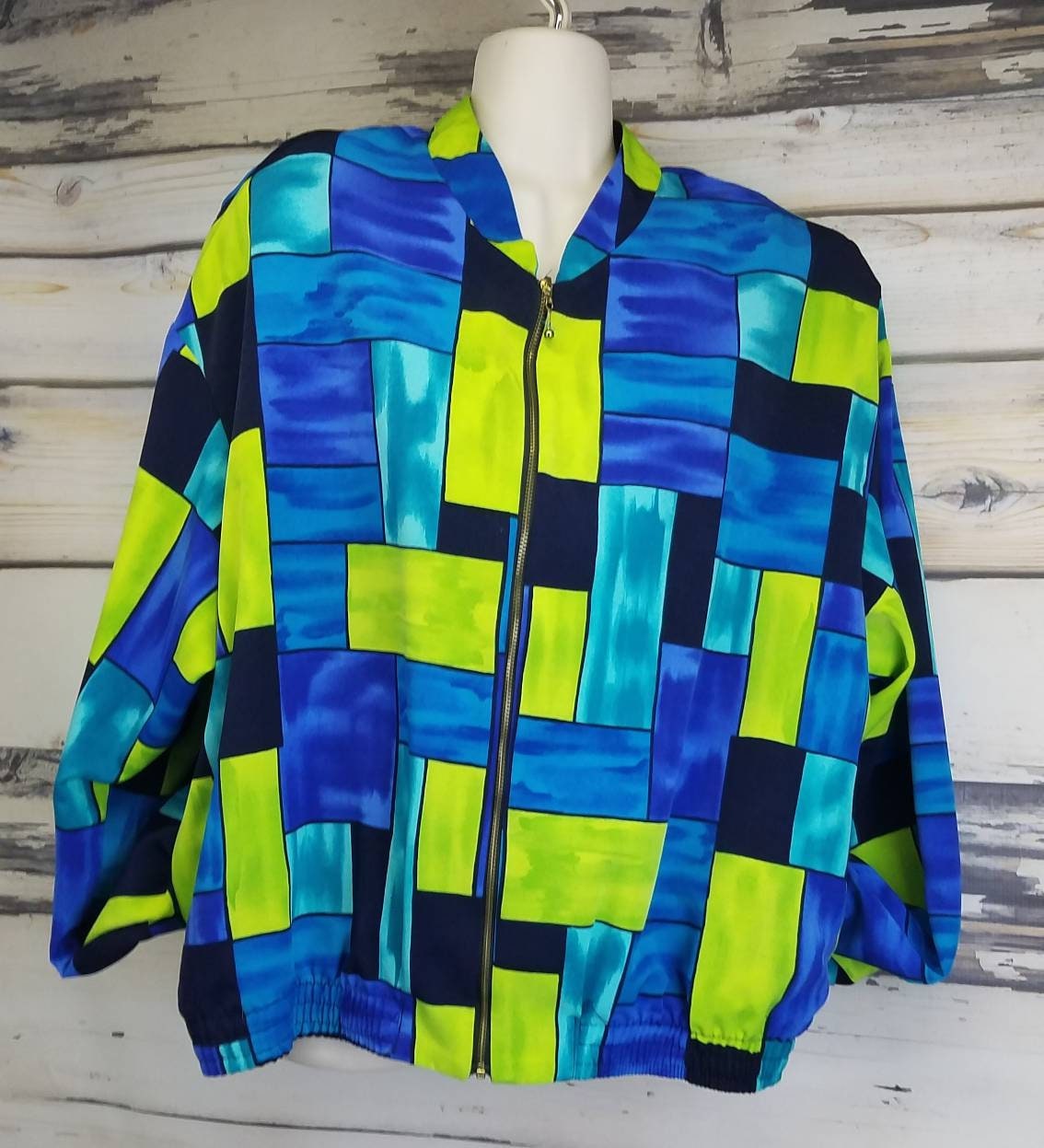 Vintage 80s Color Block Windbreaker: Kensington Square Geometric