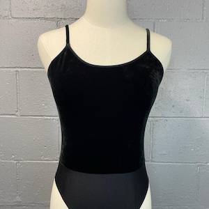 Vintage 1990s Black Stretch Velvet Velour Sleeveless Bodysuit Medium