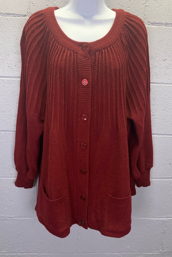 Vintage 80s Maroon Cottage Core Cardigan Sweater … - image 8