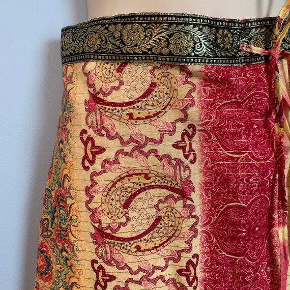 Vintage Pink Paisley Cotton Lurex Wrap Skirt Boho… - image 5
